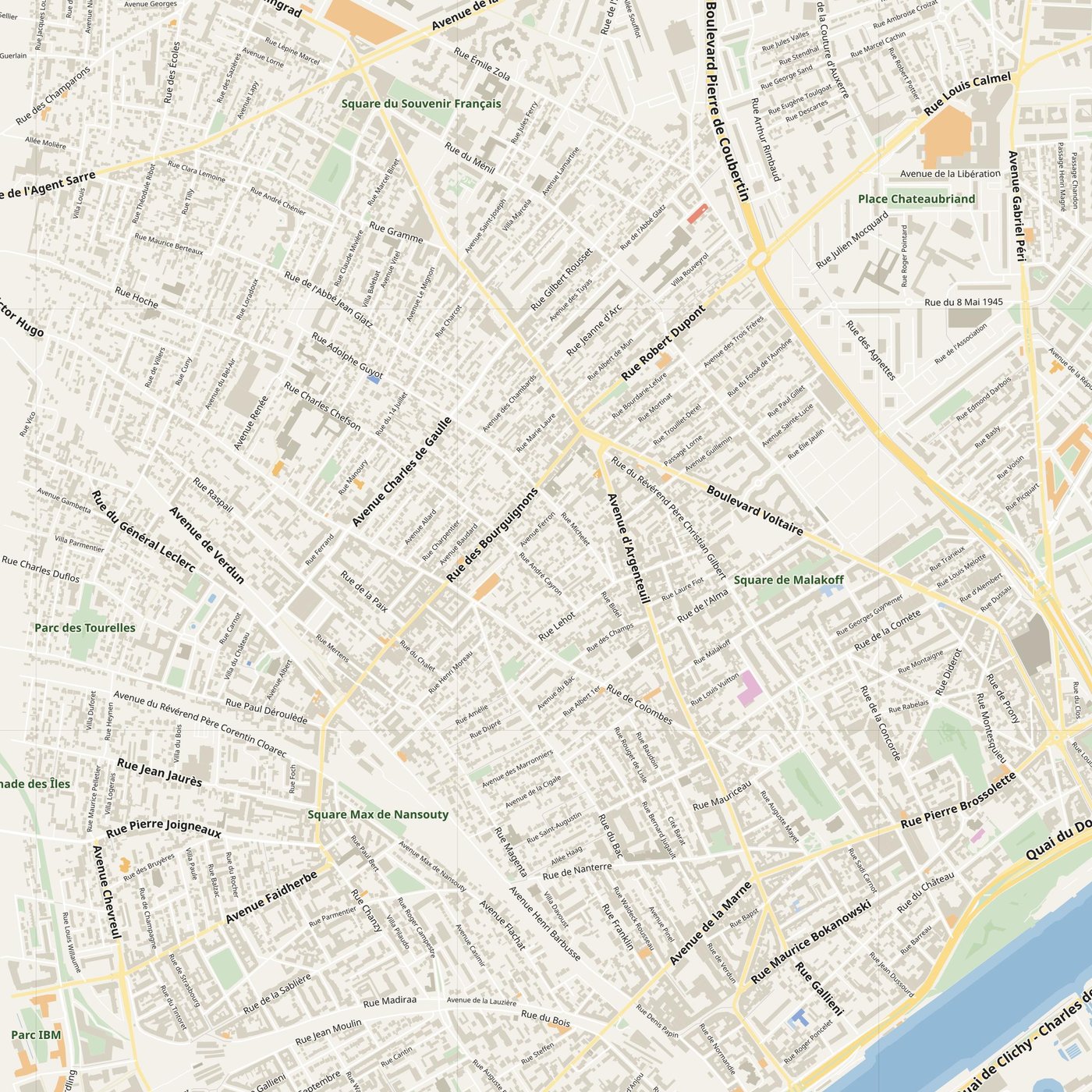 Asnières-sur-Seine Map PDF — Printable Street Map Poster with House Numbers