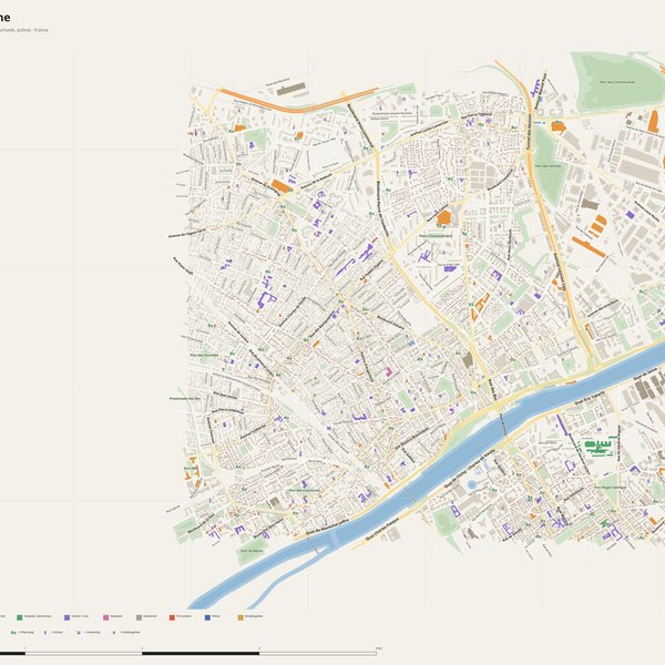 Asnières-sur-Seine map with house numbers, hospitals, police and fire stations — printable PDF, France