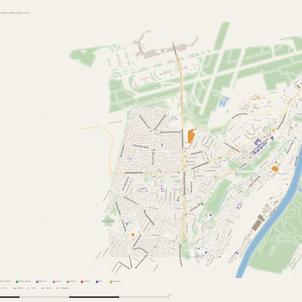 Athis-Mons map with house numbers, hospitals, police and fire stations — printable PDF, France