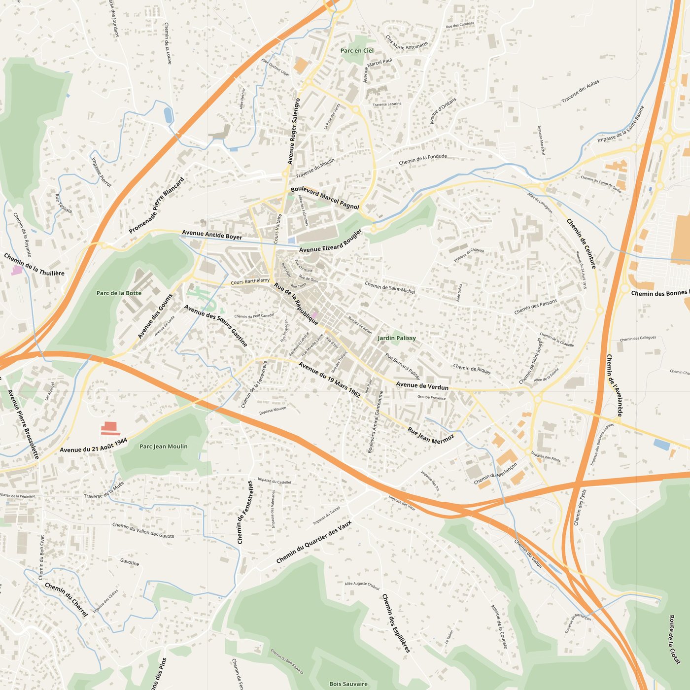 Aubagne Map PDF — Printable Street Map Poster with House Numbers