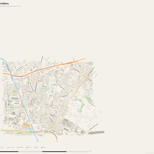 Aubervilliers street map with house numbers — printable address map PDF, France
