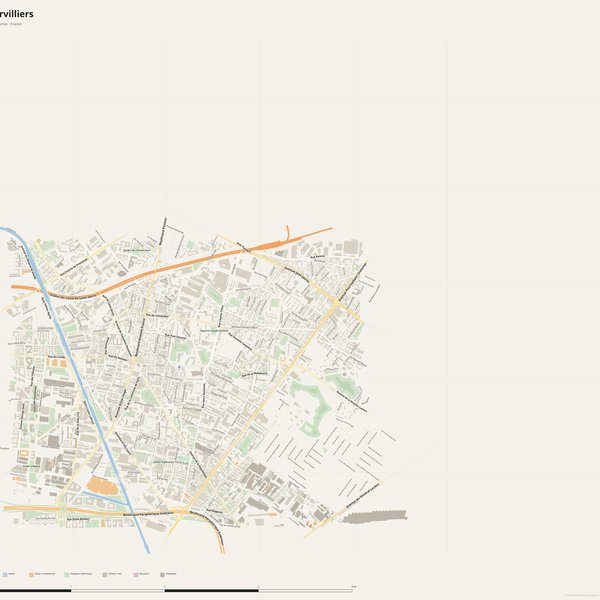 Free printable city map of Aubervilliers with all street names, France