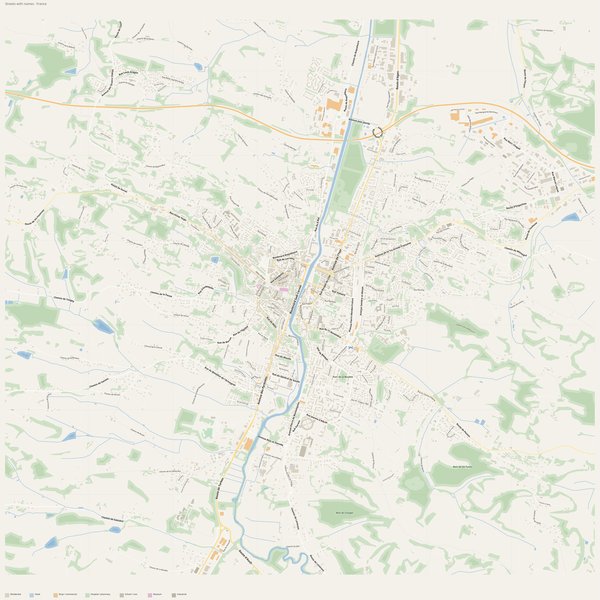 Free printable city map of Auch with all street names, France
