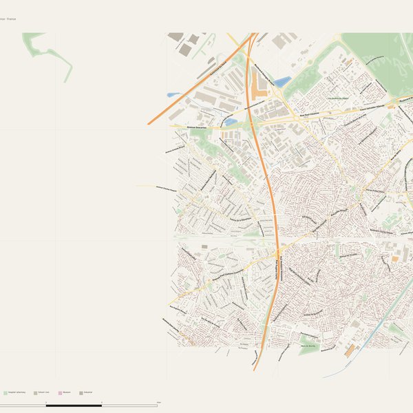 Aulnay-sous-Bois street map with house numbers — printable address map PDF, France