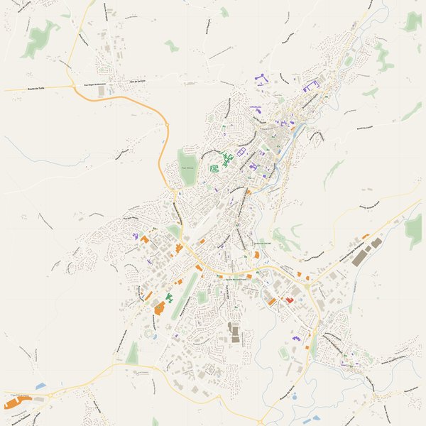 Aurillac map with house numbers, hospitals, police and fire stations — printable PDF, France
