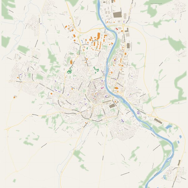 Auxerre map with house numbers, hospitals, police and fire stations — printable PDF, France
