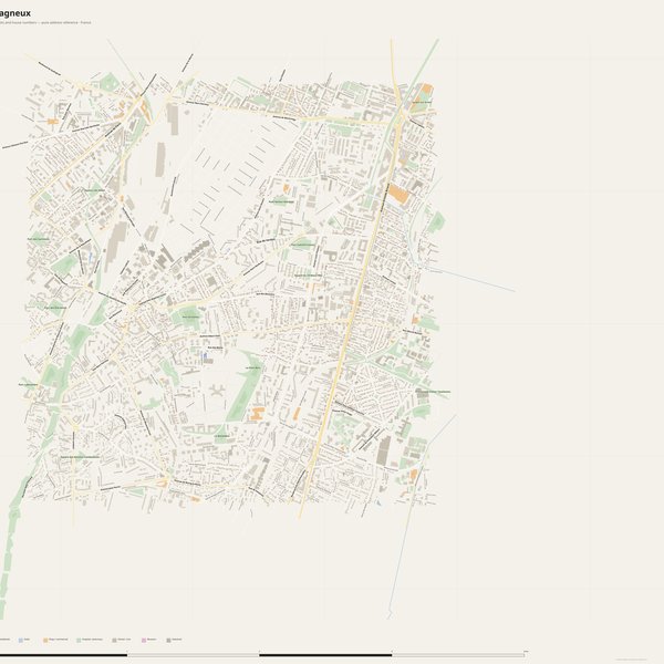 Bagneux street map with house numbers — printable address map PDF, France