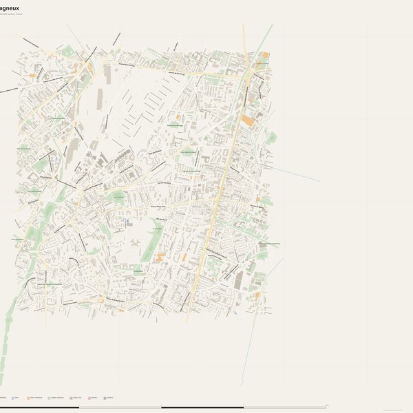 Free printable city map of Bagneux with all street names, France