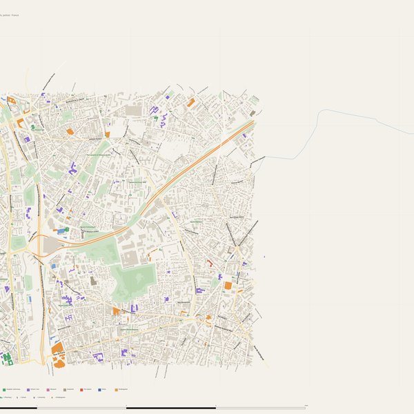 Bagnolet map with house numbers, hospitals, police and fire stations — printable PDF, France