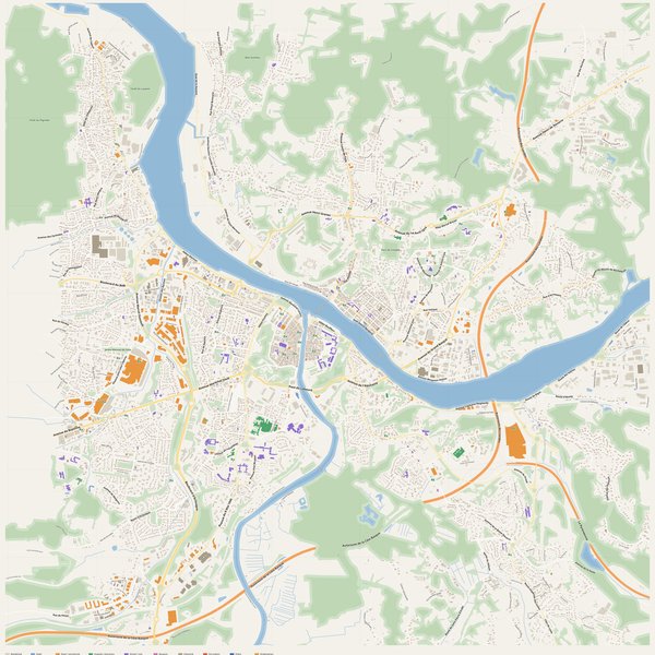 Bayonne map with house numbers, hospitals, police and fire stations — printable PDF, France