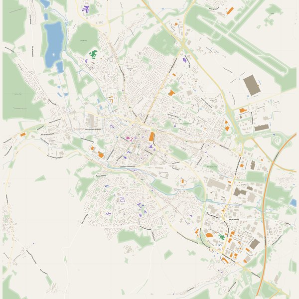 Beauvais map with house numbers, hospitals, police and fire stations — printable PDF, France