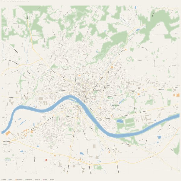Bergerac street map with house numbers — printable address map PDF, France