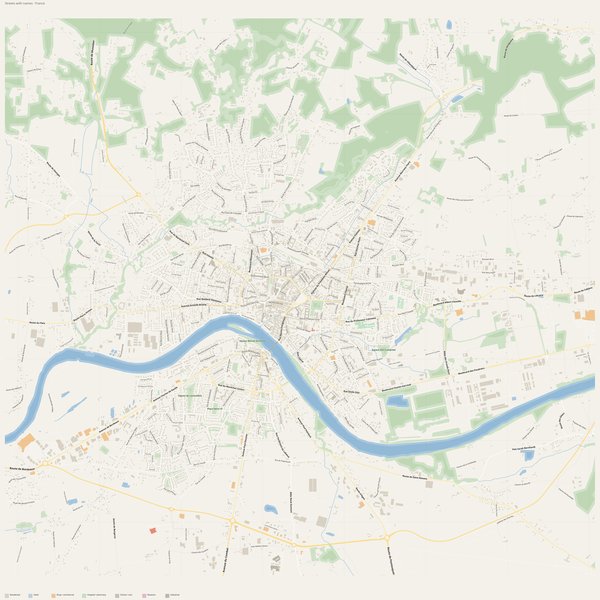 Free printable city map of Bergerac with all street names, France