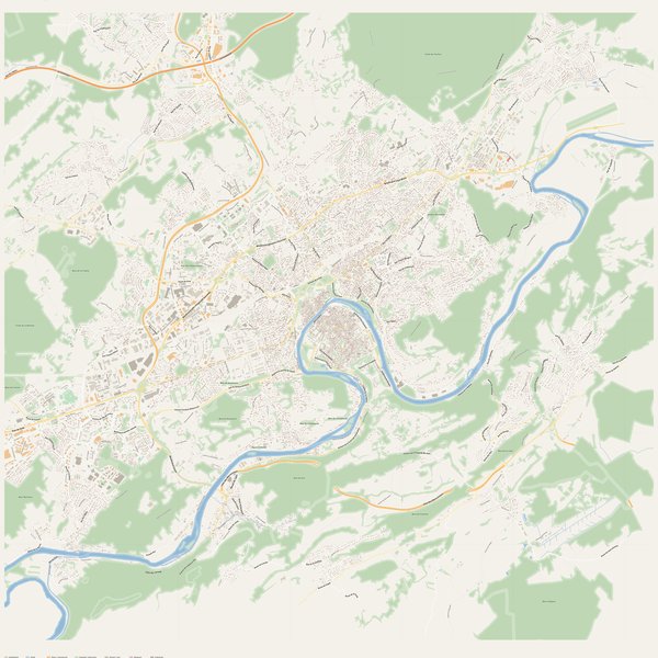 Besançon street map with house numbers — printable address map PDF, France