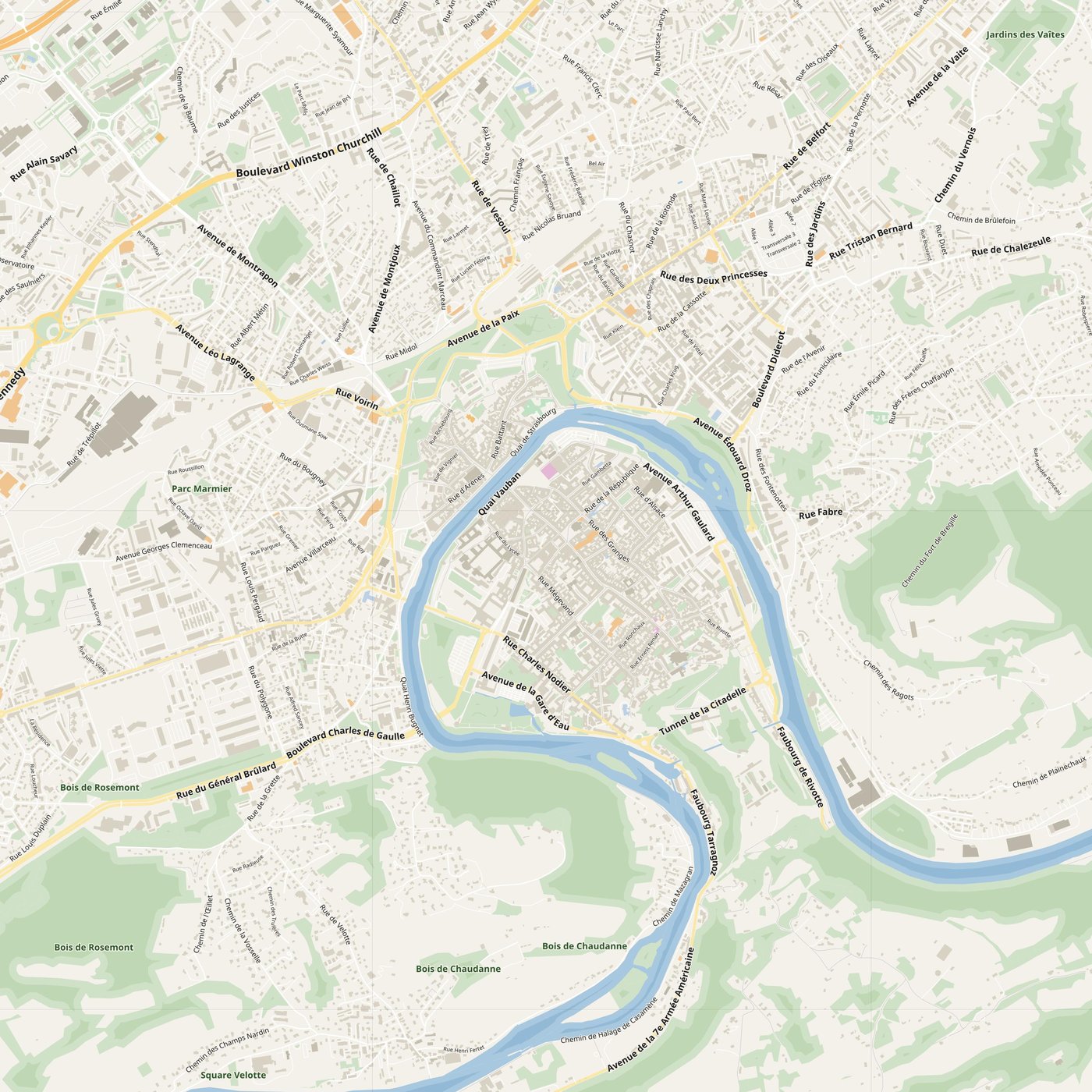 Besançon Map PDF — Printable Street Map Poster with House Numbers