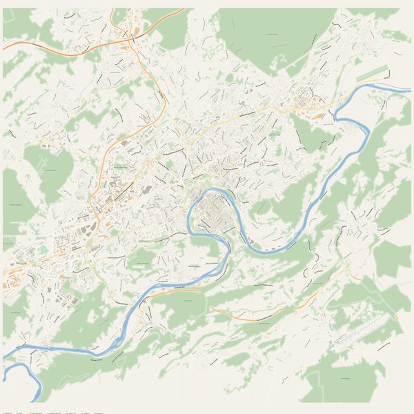 Free printable city map of Besançon with all street names, France