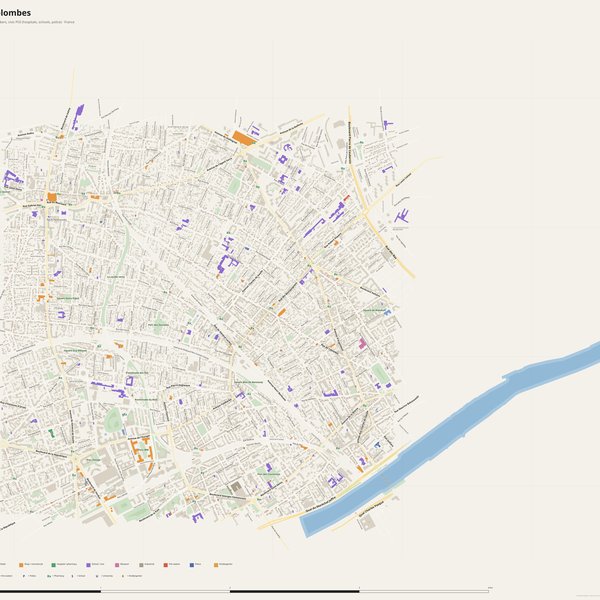 Bois-Colombes map with house numbers, hospitals, police and fire stations — printable PDF, France
