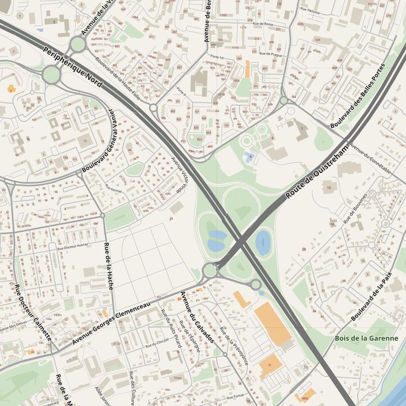Caen street map with house numbers — printable address map PDF, France