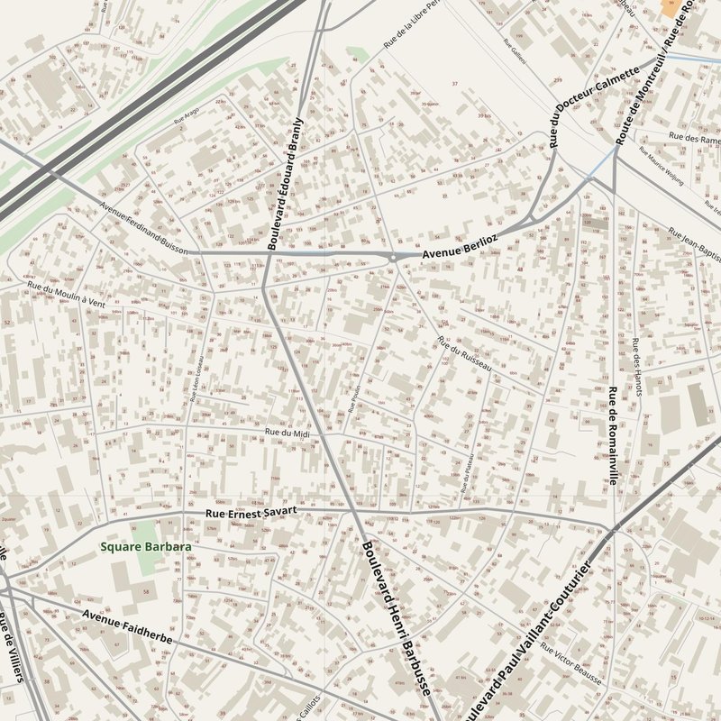 Plan de Montreuil avec numéros de maison — carte d'adresses PDF imprimable, France