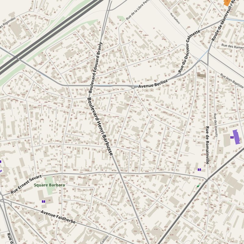 Plan de Montreuil avec numéros de maison, hôpitaux, police et pompiers — PDF imprimable, France