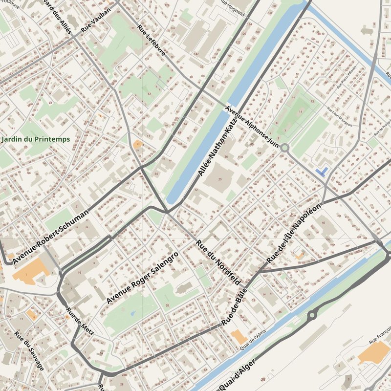 Mulhouse street map with house numbers — printable address map PDF, France