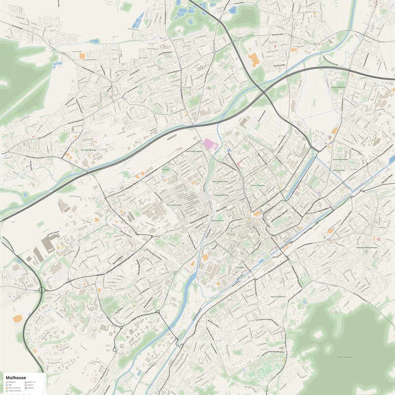 Mulhouse Map PDF — Printable Street Map Poster with House Numbers