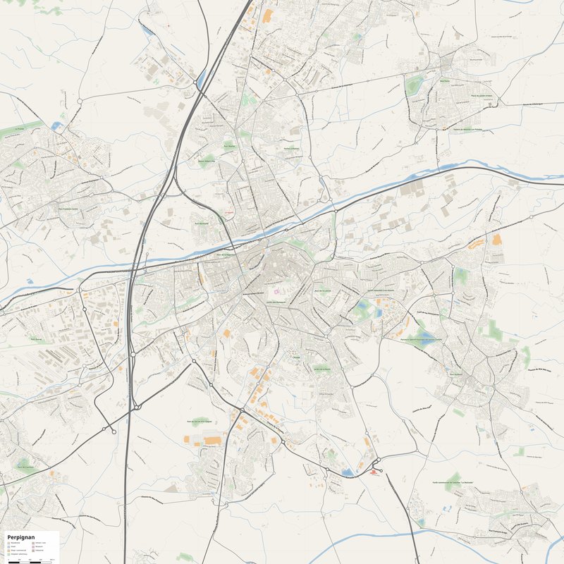 Perpignan Map PDF — Printable Street Map Poster with House Numbers