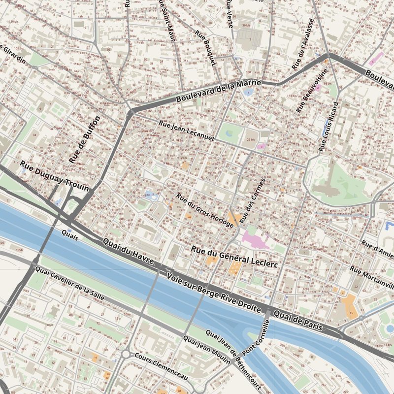 Rouen street map with house numbers — printable address map PDF, France