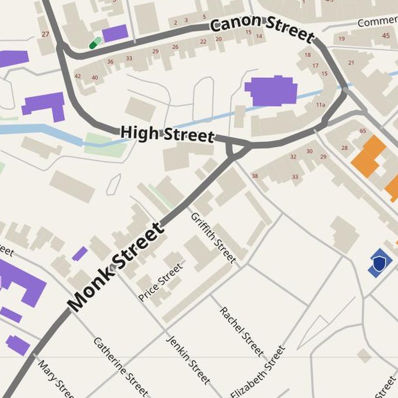 Aberdare map with house numbers, hospitals, police and fire stations — printable PDF, United Kingdom