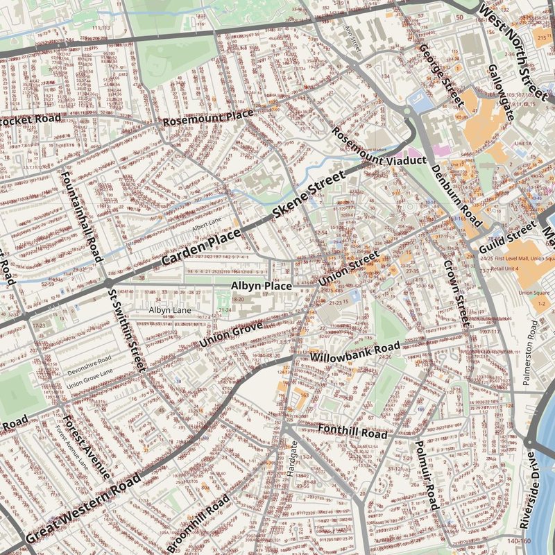 Aberdeen street map with house numbers — printable address map PDF, United Kingdom