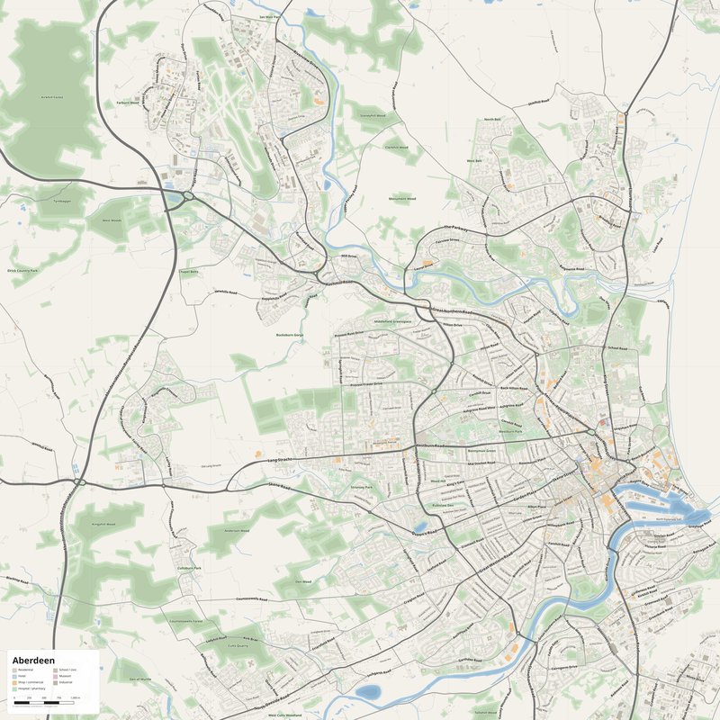 Aberdeen Map PDF — Printable Street Map Poster with House Numbers