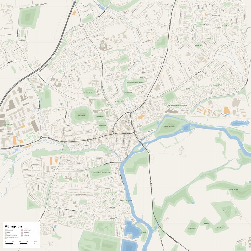 Printable street map poster of Abingdon, United Kingdom