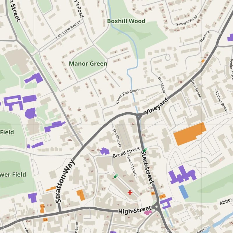 Abingdon map with house numbers, hospitals, police and fire stations — printable PDF, United Kingdom