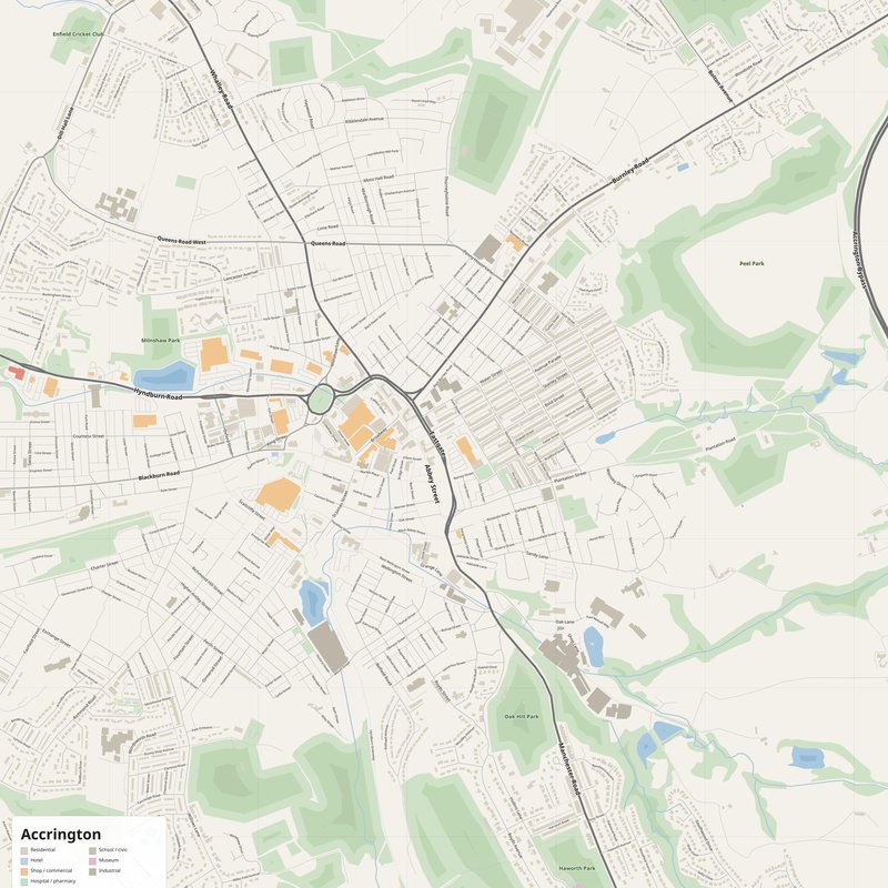 Accrington Map PDF — Printable Street Map Poster with House Numbers