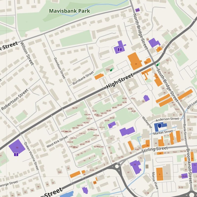 Airdrie map with house numbers, hospitals, police and fire stations — printable PDF, United Kingdom