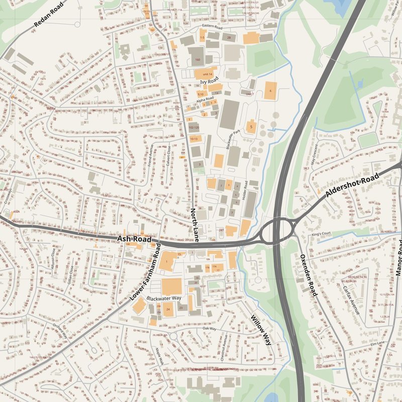 Aldershot street map with house numbers — printable address map PDF, United Kingdom