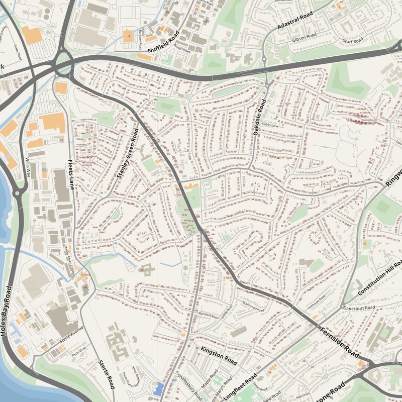 Poole street map with house numbers — printable address map PDF, United Kingdom