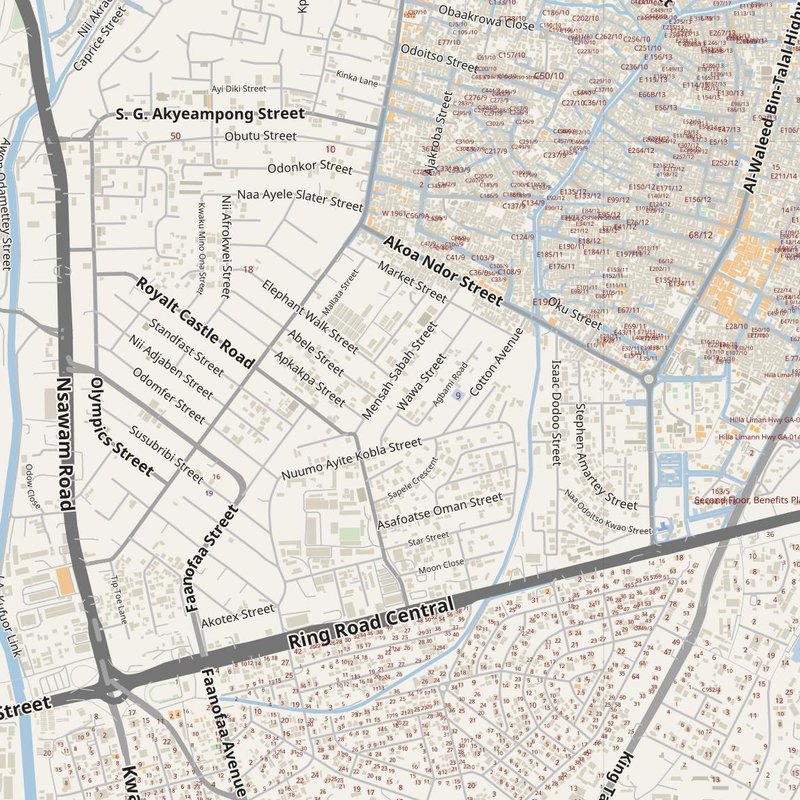 Accra street map with house numbers — printable address map PDF, Ghana