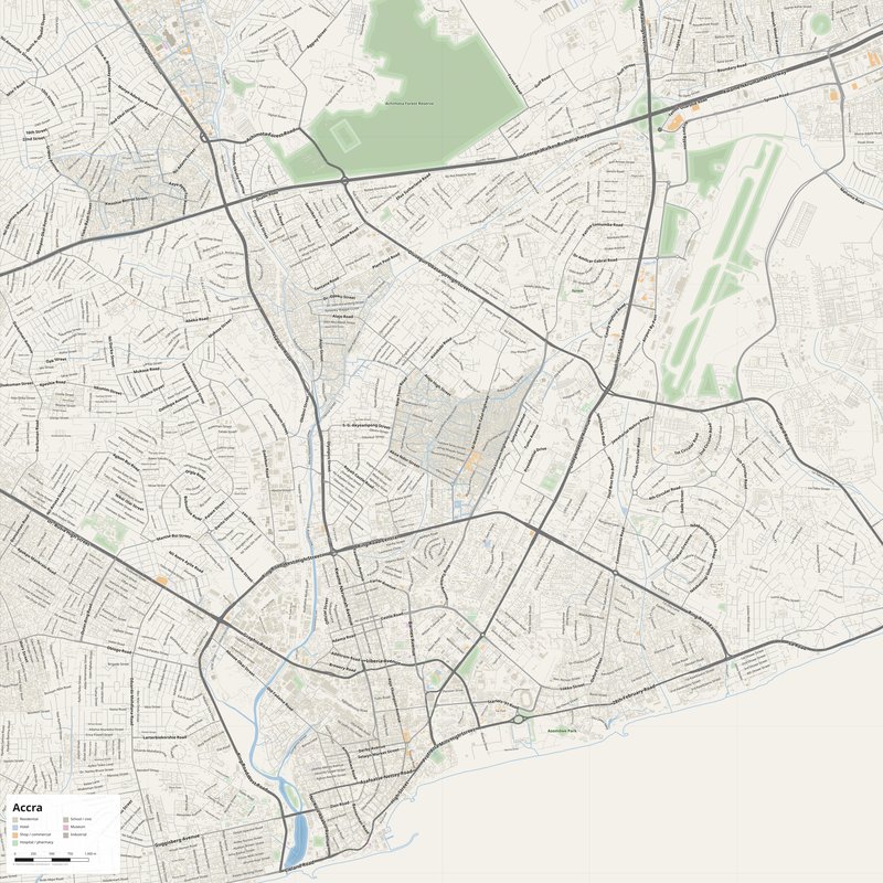 Accra Map PDF — Printable Street Map Poster with House Numbers