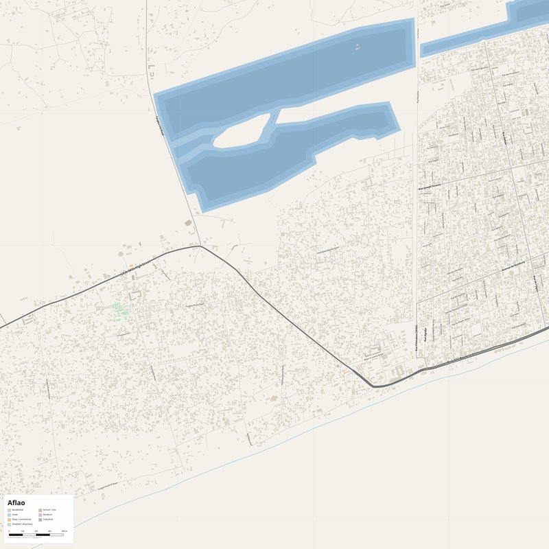 Aflao Map PDF — Printable Street Map Poster with House Numbers