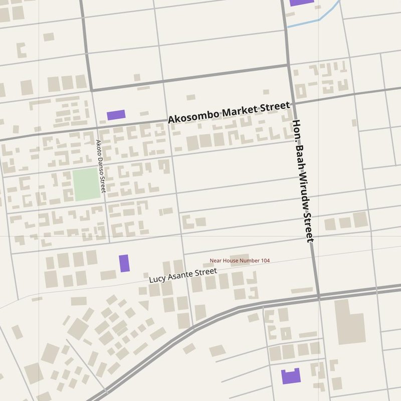 Agogo map with house numbers, hospitals, police and fire stations — printable PDF, Ghana