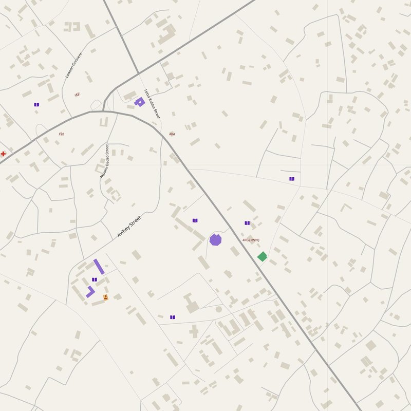 Akatsi map with house numbers, hospitals, police and fire stations — printable PDF, Ghana