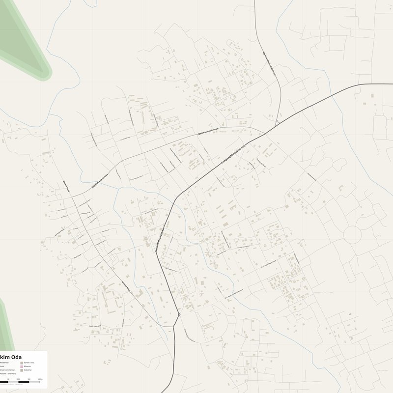 Akim Oda Map PDF — Printable Street Map Poster with House Numbers