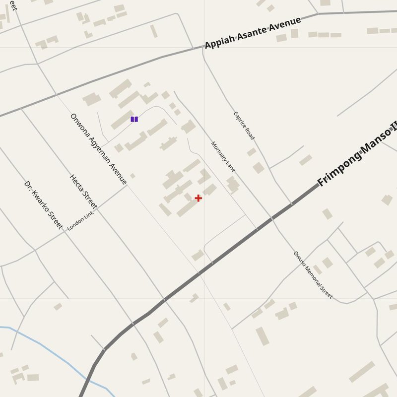 Akim Oda map with house numbers, hospitals, police and fire stations — printable PDF, Ghana