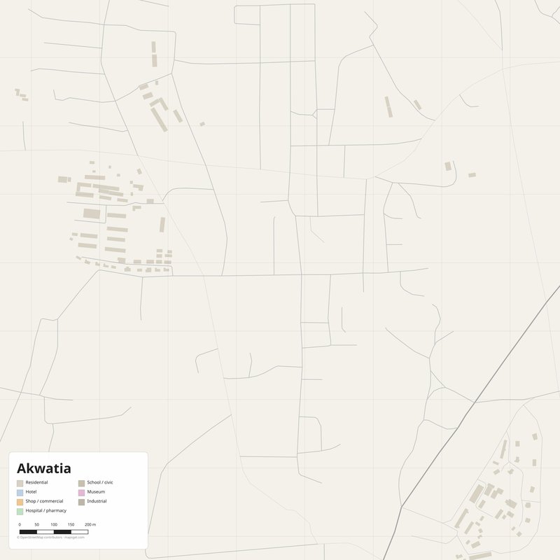 Akwatia Map PDF — Printable Street Map Poster with House Numbers