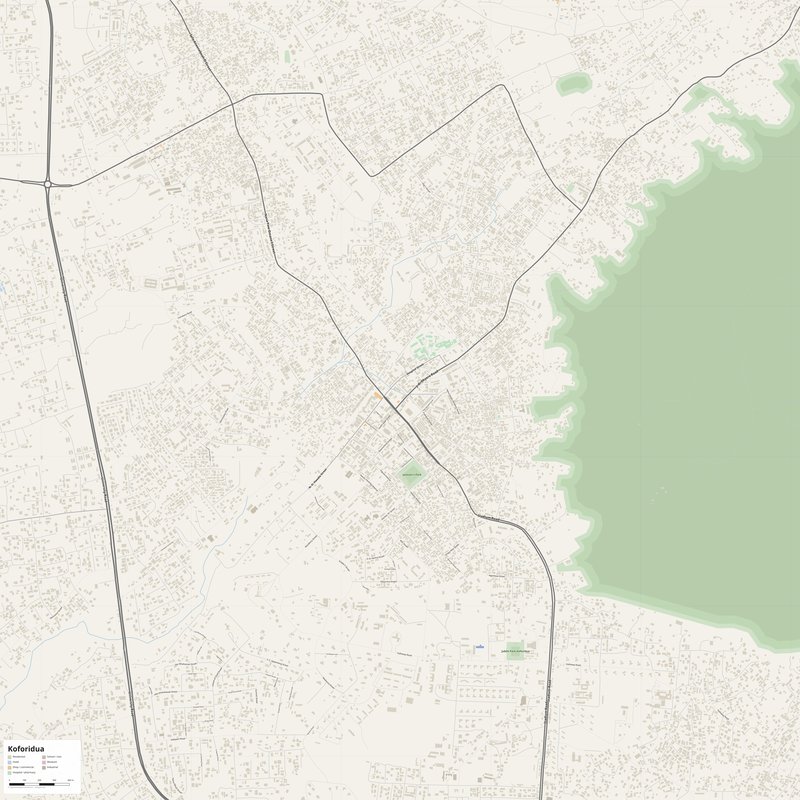Tisknutelný plán města Koforidua jako plakát, Ghana
