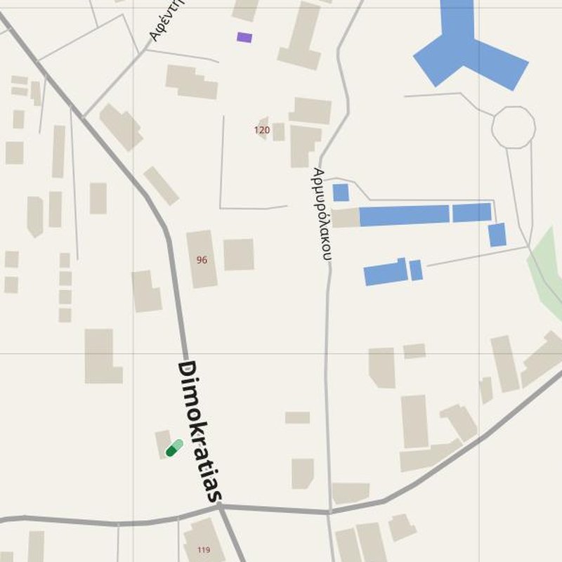Agía Varvára map with house numbers, hospitals, police and fire stations — printable PDF, Greece