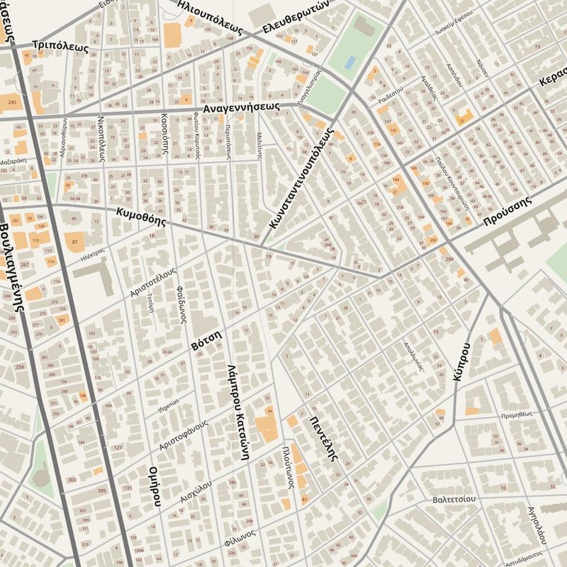 Agios Dimitrios street map with house numbers — printable address map PDF, Greece