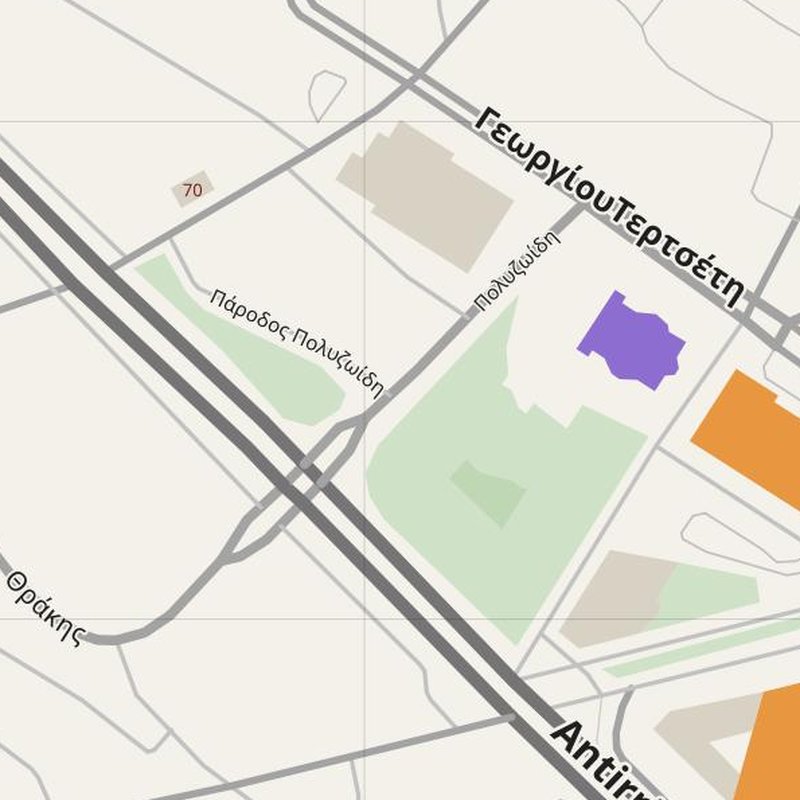 Agrínio map with house numbers, hospitals, police and fire stations — printable PDF, Greece