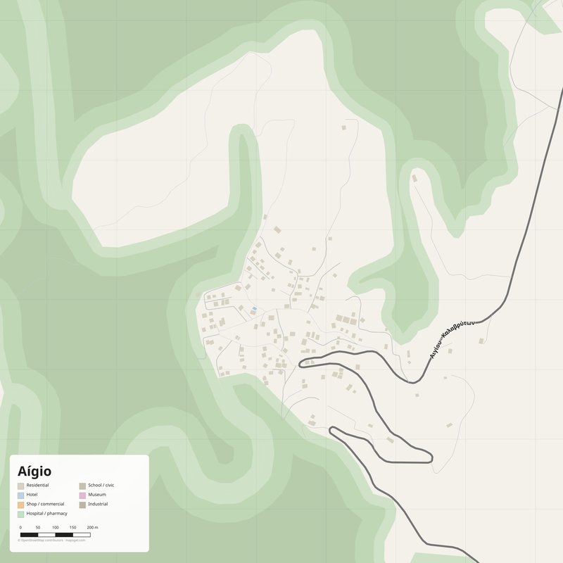 Aígio Map PDF — Printable Street Map Poster with House Numbers